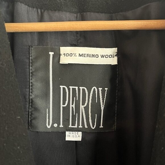 Vintage J Percy Womens Merino Wool Pea Coat Classic Black Size 8 Nautical Anchor - Picture 4 of 11
